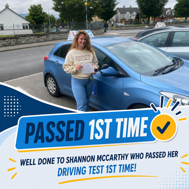 Shannon McCarthy celebrating her driving test pass with Drive with Clive