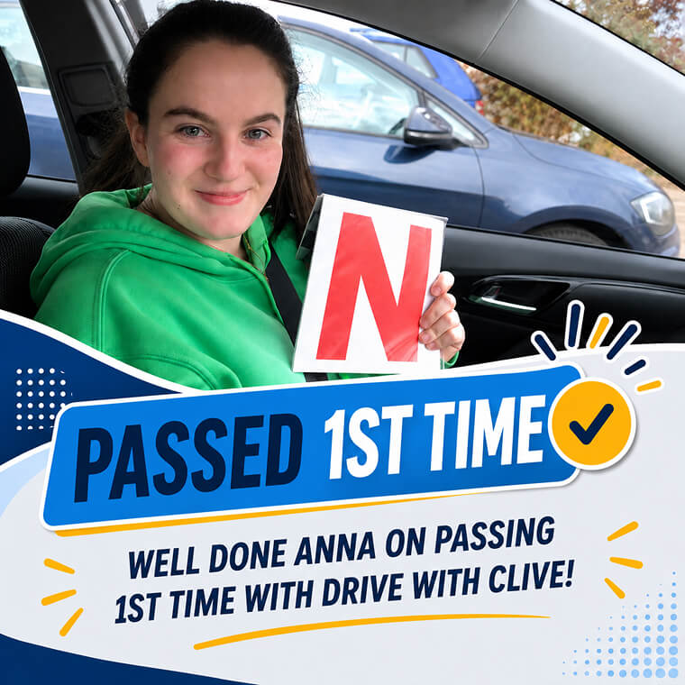Anna celebrating her driving test pass with Drive with Clive