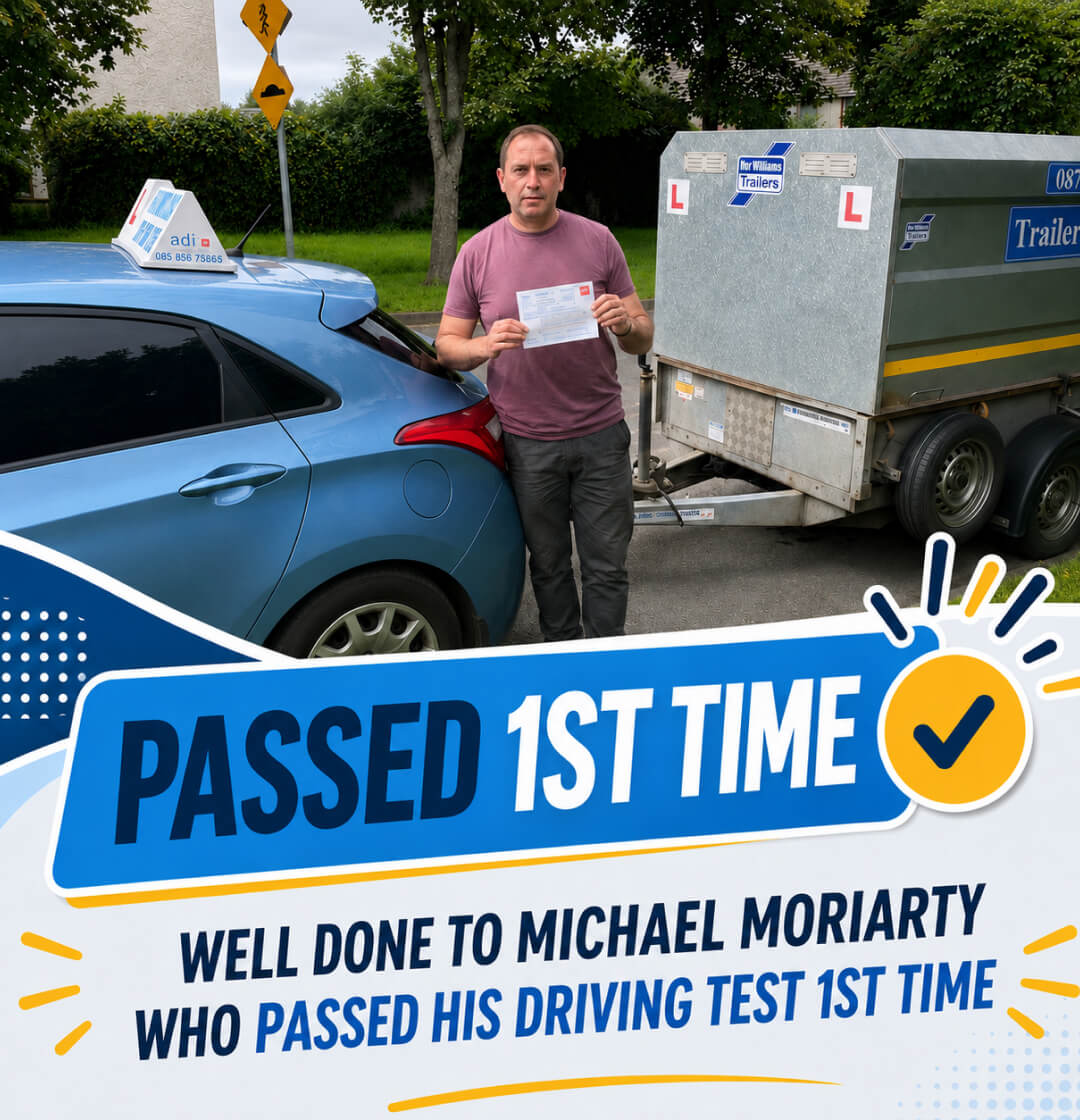 Michael Moriarty celebrating his trailer (BE) test pass with Drive with Clive